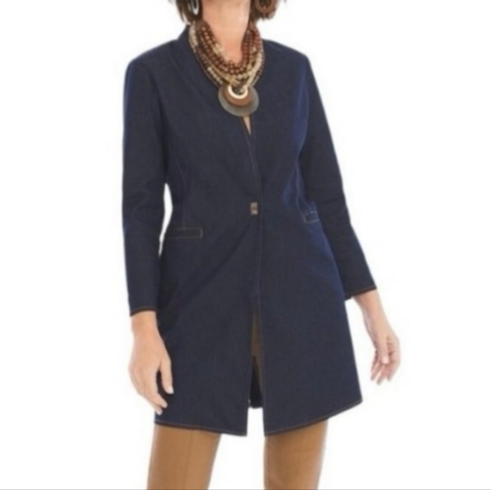 Chico's Denim Long Line Tailored Blazer Jacket